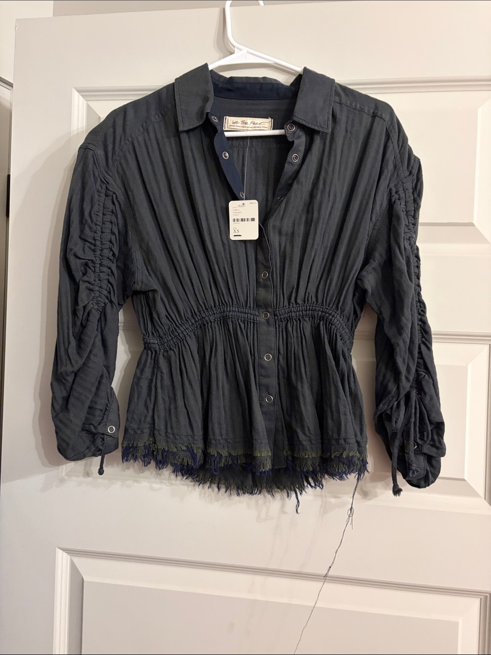 We The Free Washed Black Ruched Button-Down Peplum Shirt